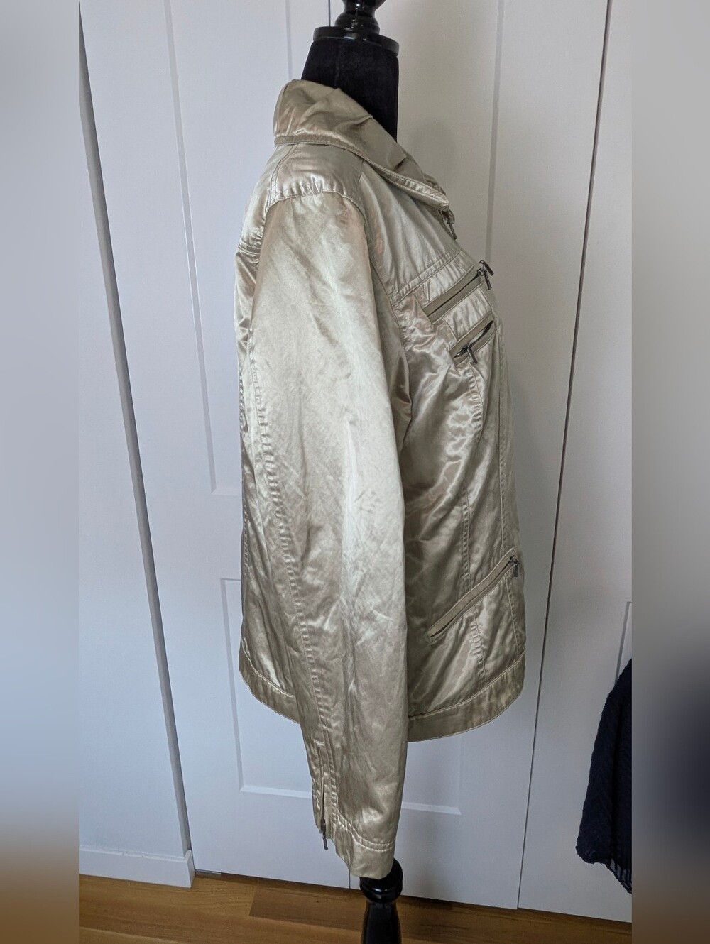 Chicos Casual Khaki Metallic Sheen Kori Jacket Front Full Zip Size 3=XL - Picture 5 of 14